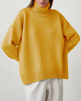 Damen Rollkragenpullover mit hohem Kragen und elastischen Bündchen in Gelb