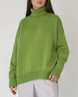 Damen Rollkragenpullover mit hohem Kragen und elastischen Bündchen in Grün