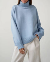 Damen Rollkragenpullover mit hohem Kragen und elastischen Bündchen in Hellblau