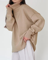 Damen Rollkragenpullover mit hohem Kragen und elastischen Bündchen in Khaki