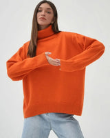 Damen Rollkragenpullover mit hohem Kragen und elastischen Bündchen in Orange