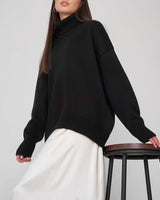 Damen Rollkragenpullover mit hohem Kragen und elastischen Bündchen in Schwarz