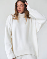 Damen Rollkragenpullover mit hohem Kragen und elastischen Bündchen in Weiß