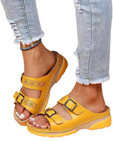 Damen Sandalen mit Doppelter Schnalle und Offener Spitze in Gelb