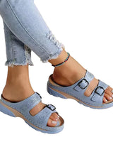 Damen Sandalen mit Doppelter Schnalle und Offener Spitze in Hellblau