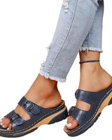 Damen Sandalen mit Doppelter Schnalle und Offener Spitze in Blau