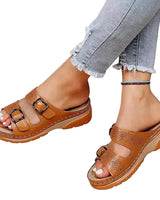 Damen Sandalen mit Doppelter Schnalle und Offener Spitze in Beige