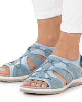 Damen-Sandalen mit offener Zehenpartie, Bungee-Kordelzug und Fersenriemen in Blau