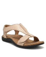 Damen Sandalen mit T-Riemen und Klettverschlüssen in Beige