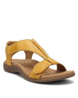Damen Sandalen mit T-Riemen und Klettverschlüssen in Gelb