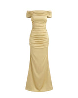 Damen Schulterfreies Maxikleid mit gerafftem Oberteil in Gelb