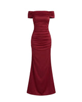 Damen Schulterfreies Maxikleid mit gerafftem Oberteil in Dunkelrot