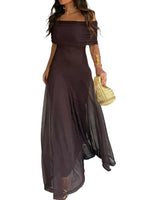 Damen Schulterfreies Maxikleid mit gerafftem Oberteil und langem Rock in Niemiecki