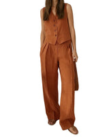Damen-Set aus Weste mit Knopfleiste und Hose mit weitem Bein in Orange