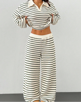 Damen Set mit gestreiftem Oberteil und Hose in Weiß