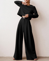 Damen Set mit Langarmshirt und Hose in Schwarz