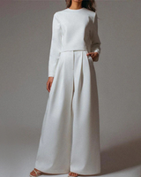 Damen Set mit Langarmshirt und Hose in Weiß