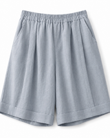 Damen Shorts mit elastischem Bund, umgeschlagenem Saum und Seitentaschen in Blau
