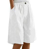 Damen Shorts mit elastischem Bund und Knopf und weitem Bein in Weiß