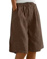 Damen Shorts mit elastischem Bund und Knopf und weitem Bein in Braun