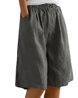 Damen Shorts mit elastischem Bund und Knopf und weitem Bein in Grau