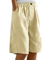Damen Shorts mit elastischem Bund und Knopf und weitem Bein in Beige