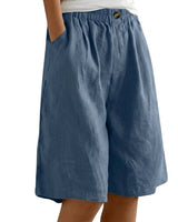 Damen Shorts mit elastischem Bund und Knopf und weitem Bein in Blau