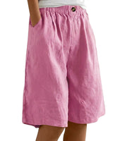 Damen Shorts mit elastischem Bund und Knopf und weitem Bein in Rosa