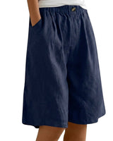 Damen Shorts mit elastischem Bund und Knopf und weitem Bein in Marineblau