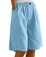 Damen Shorts mit elastischem Bund und Knopf und weitem Bein in Hellblau