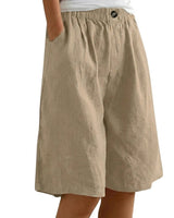 Damen Shorts mit elastischem Bund und Knopf und weitem Bein in Khaki