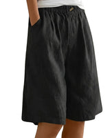 Damen Shorts mit elastischem Bund und Knopf und weitem Bein in Schwarz