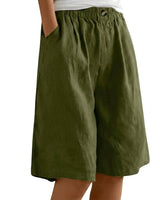 Damen Shorts mit elastischem Bund und Knopf und weitem Bein in Armeegrün