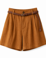Damen Shorts mit hohem Bund, Falten, Gürtelschlaufen und Seitentaschen in Orange