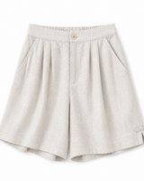 Damen Shorts mit hohem Bund, Knopfverschluss, Falten und Seitentaschen in Beige