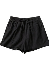 Damen-Shorts mit hohem Bund, Kordelzug und Seitentaschen in Schwarz