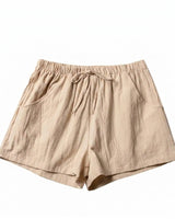 Damen-Shorts mit hohem Bund, Kordelzug und Seitentaschen in Beige