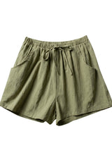 Damen-Shorts mit hohem Bund, Kordelzug und Seitentaschen in Grün