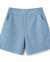 Damen Shorts mit hohem Bund und elastischem Rückenbund sowie Knopfverschluss in Hellblau