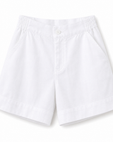 Damen Shorts mit hohem Bund und elastischem Rückenbund sowie Knopfverschluss in Weiß