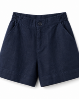 Damen Shorts mit hohem Bund und elastischem Rückenbund sowie Knopfverschluss in Marineblau