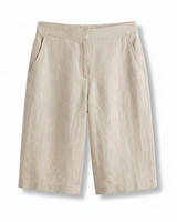 Damen-Shorts mit hoher Taille, knielang mit schrägen Taschen in Beige