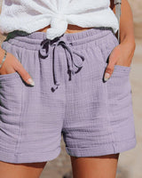 Damen Shorts mit Kordelzugbund und Aufgesetzten Taschen in Lila
