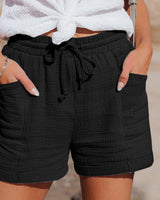 Damen Shorts mit Kordelzugbund und Aufgesetzten Taschen in Schwarz