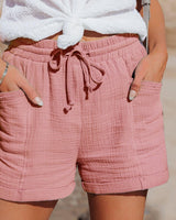 Damen Shorts mit Kordelzugbund und Aufgesetzten Taschen in Pink
