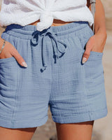 Damen Shorts mit Kordelzugbund und Aufgesetzten Taschen in Blau