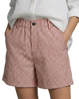 Damen Shorts mit vertikalen Streifen und hoher Taille und umgeschlagenem Saum und Gürtelschlaufen in Rosa