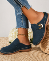 Damen Slip-On Loafer mit Schnallenriemen und Perforiertem Obermaterial in Blau