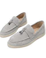 Damen-Slipper mit Quasten-Detail und flacher Sohle in Grau