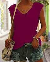 Damen Sommer Top ärmellos mit V-Ausschnitt in Fuchsie